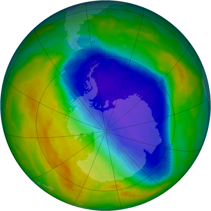 Antarctic ozone map for 20 October 1992